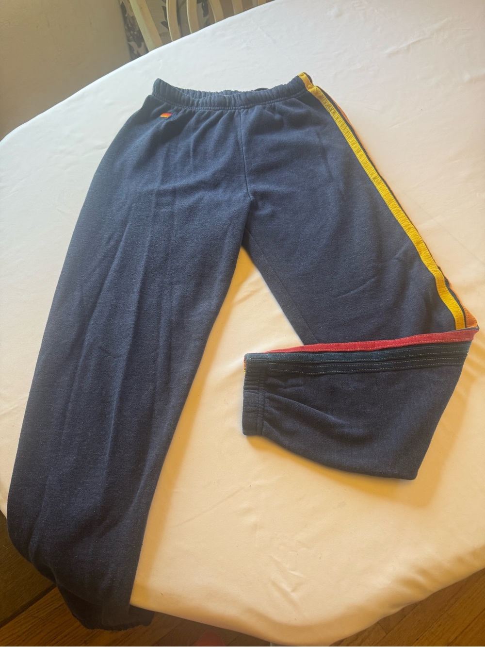 Aviator Nation 5-Stripe Navy Sweatpants with Yellow Side Stripe & Red Ankle Trim